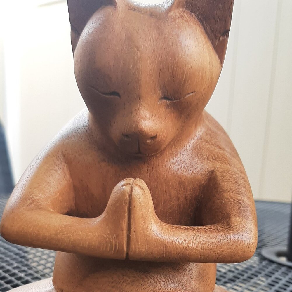 Rare Nice Wood Hand Sculpted Praying Cat
